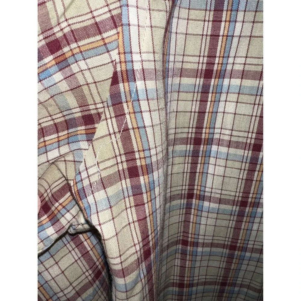 Vintage Levis Sportswear Mens Large Plaid Button Shirt Tan Burgundy Long Slv